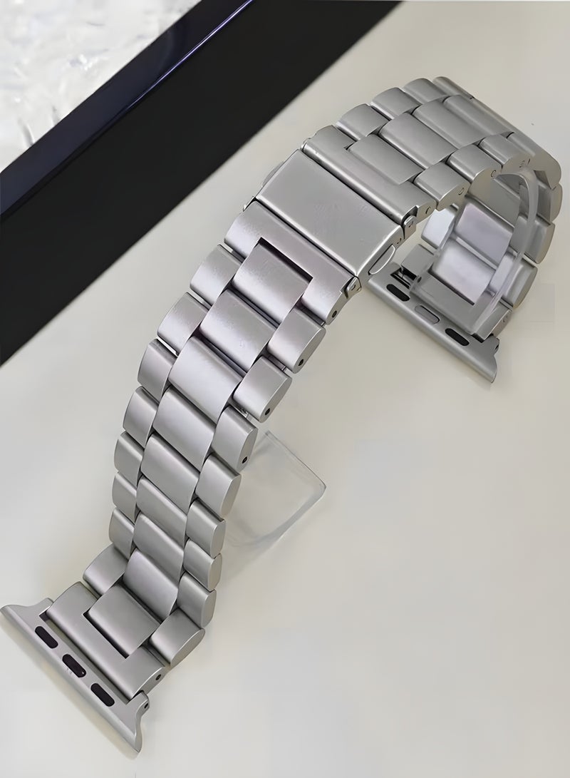 Premium Stainless Steel Band for Smart Watches 42–49mm with Double Button Butterfly Clasp – Secure & Elegant Design Metal Straps Compatible with Apple Watch Straps 42mm 44mm 45mm 46mm 49mm, Stainless Steel Business Band Compatible with iWatch Series 10 9 8 7 6 5 4 3 2 1 SE/ SE2 Ultra 2/ Ultra - Silver - Image 4